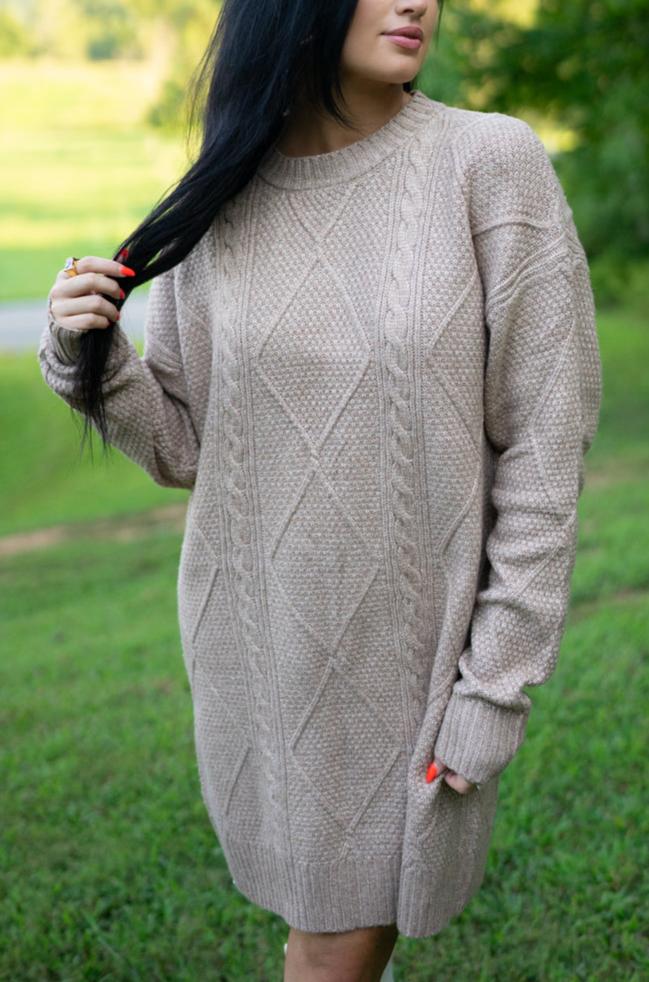 Parchment cable knit sweater dress