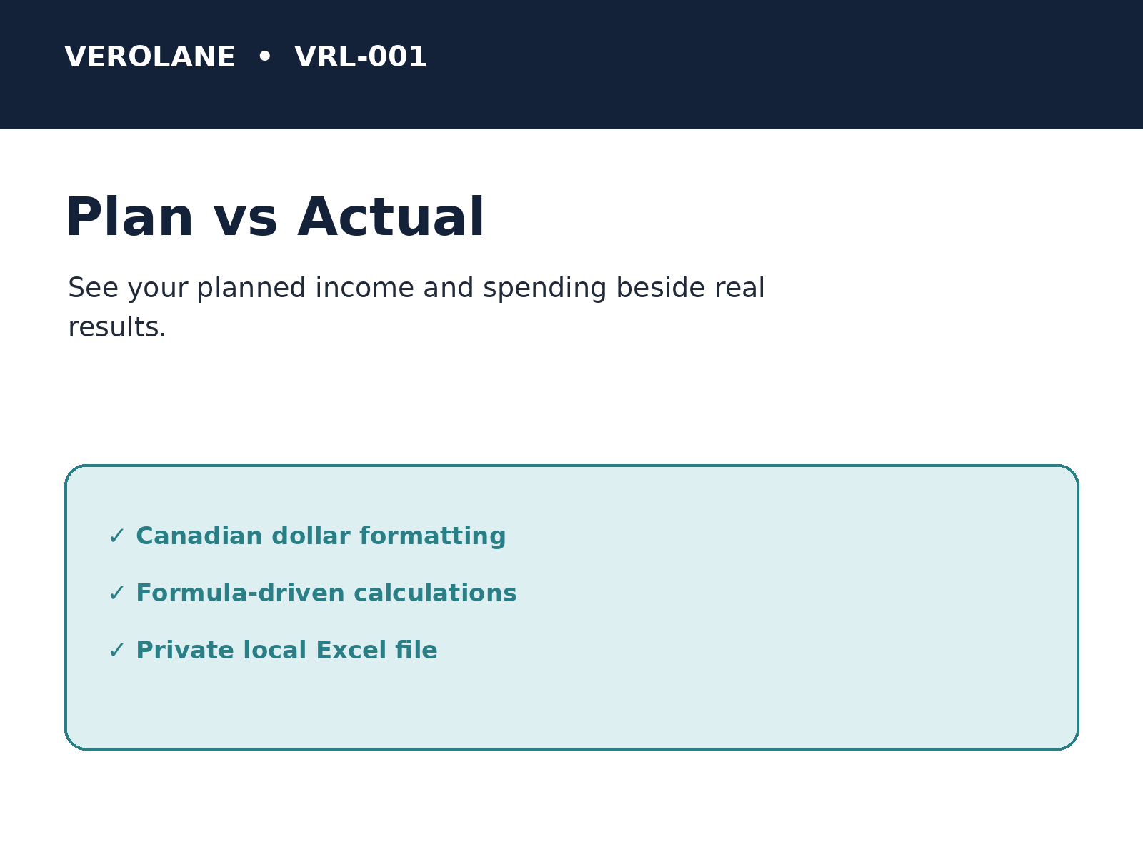 Verolane Monthly Budget Planner feature preview for organizing household income and spending.