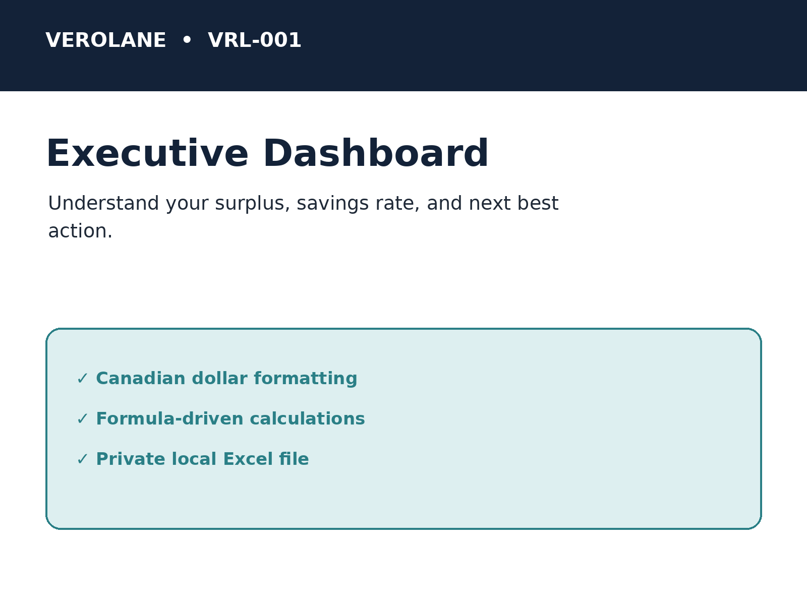 Verolane Monthly Budget Planner workbook preview with practical budgeting tools and summaries.