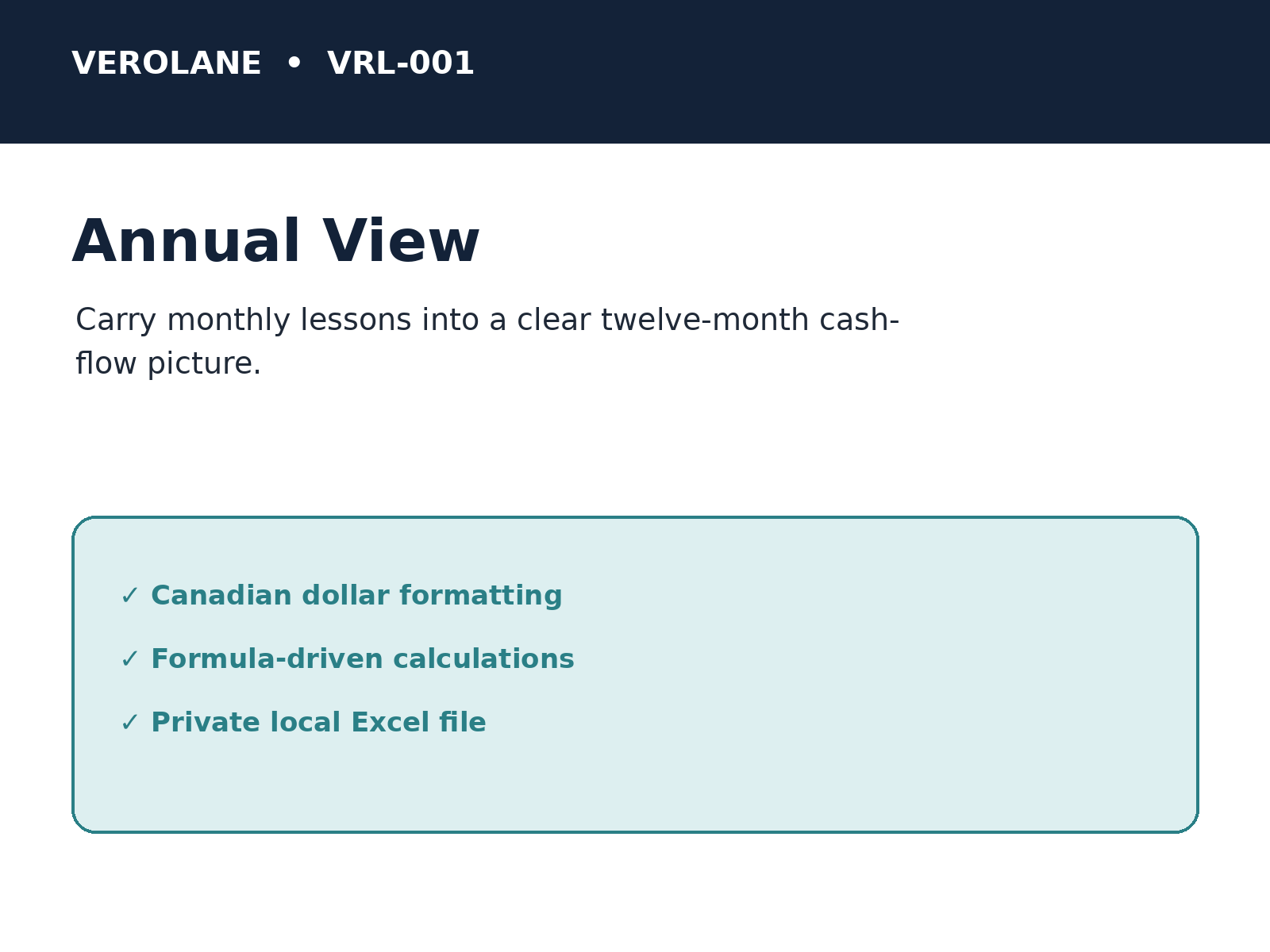 Verolane Monthly Budget Planner report preview with clear Excel charts and budget insights.