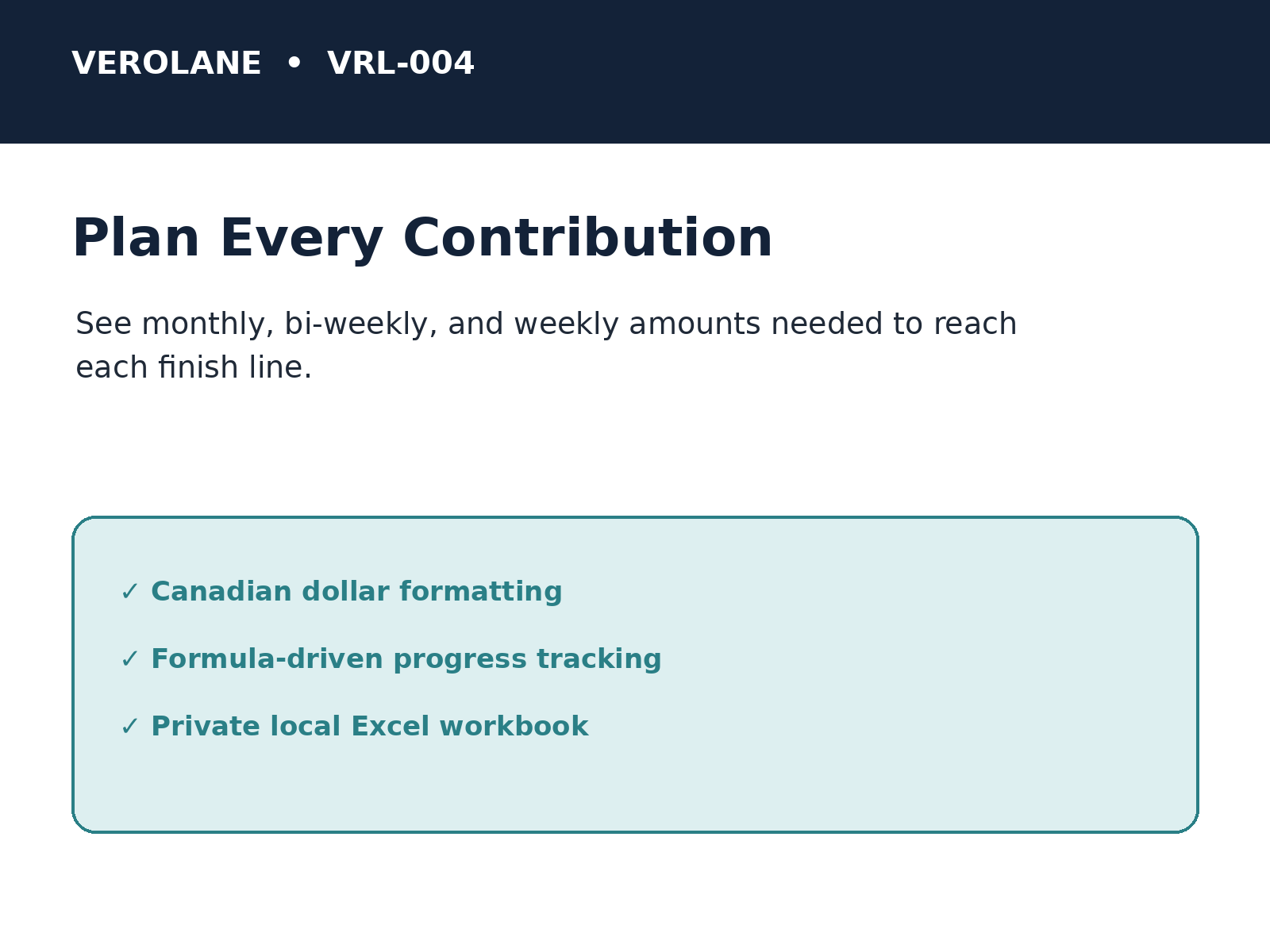 Verolane sinking fund tracker preview with contribution planning and target dates.