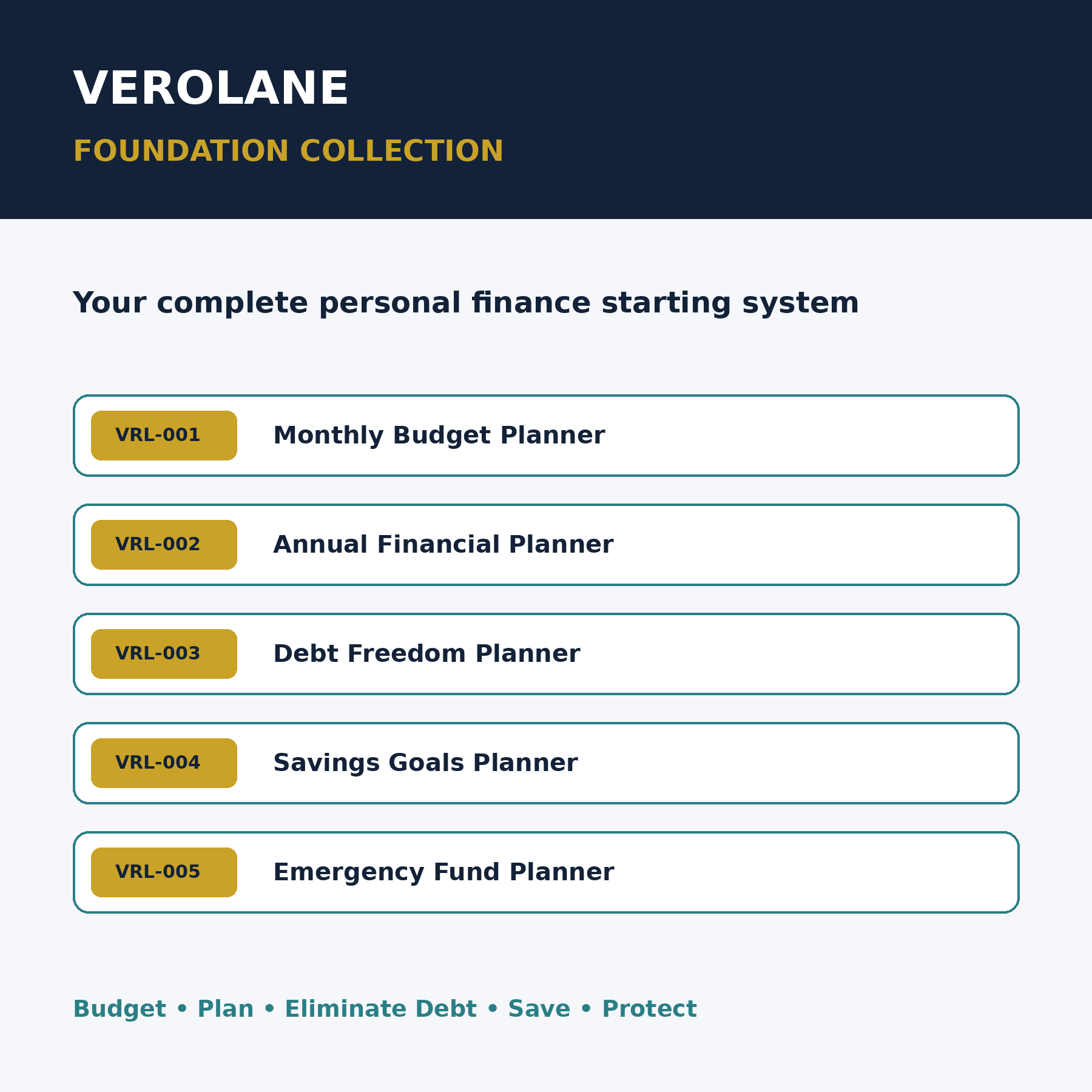 Verolane Foundation Collection cover for the five-workbook personal finance bundle.