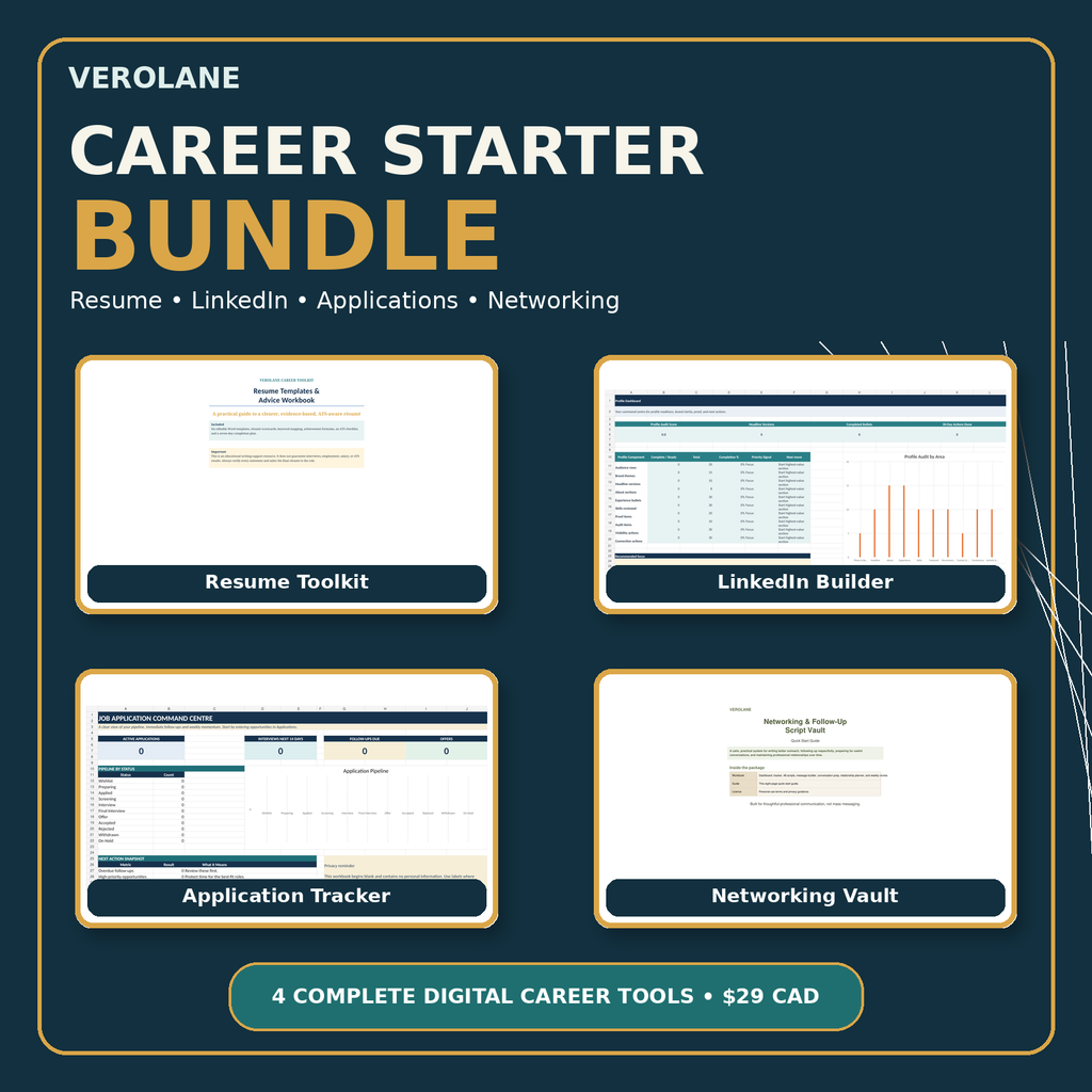 Verolane Career Starter Bundle with resume LinkedIn application and networking tools