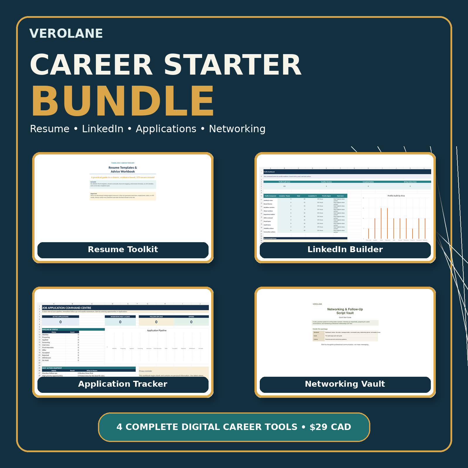 Verolane Career Starter Bundle with resume LinkedIn application and networking tools