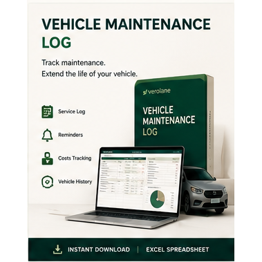 Vehicle Maintenance Log Spreadsheet | Car Service & Ownership Cost Tracker