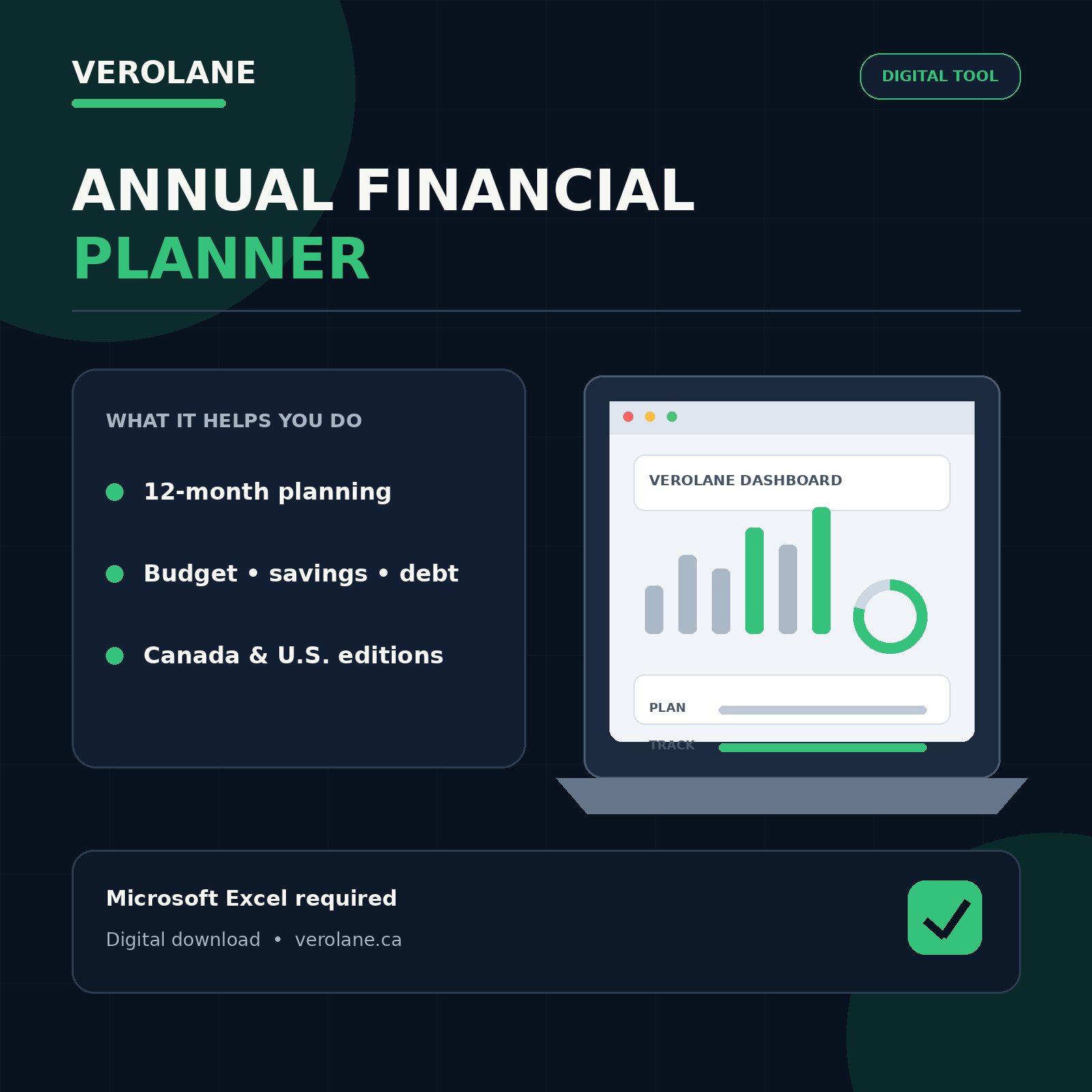 Verolane Annual Financial Planner digital Excel workbook hero image
