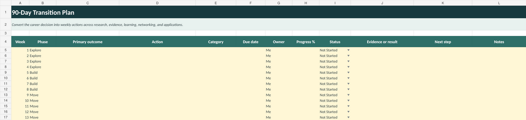90-day career transition plan workbook preview