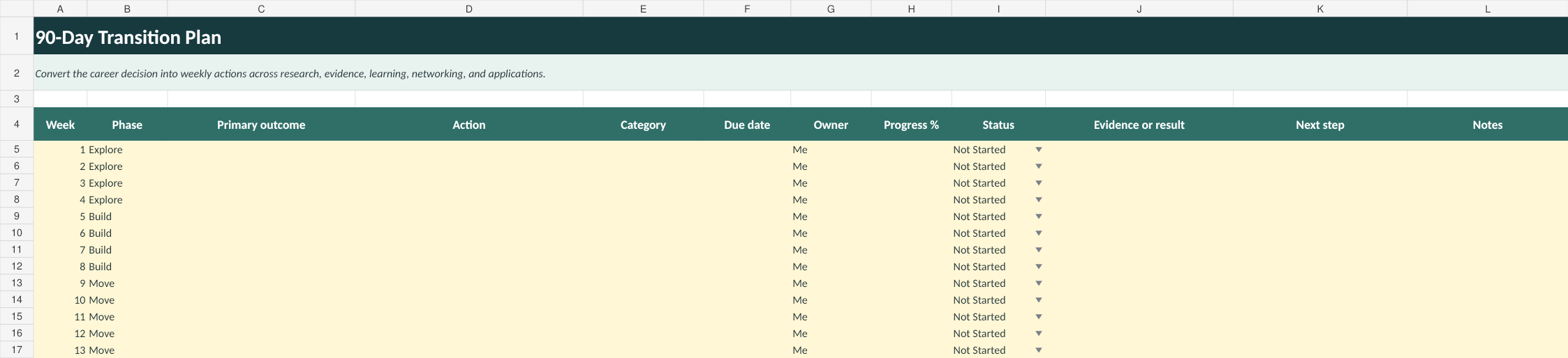 90-day career transition plan workbook preview