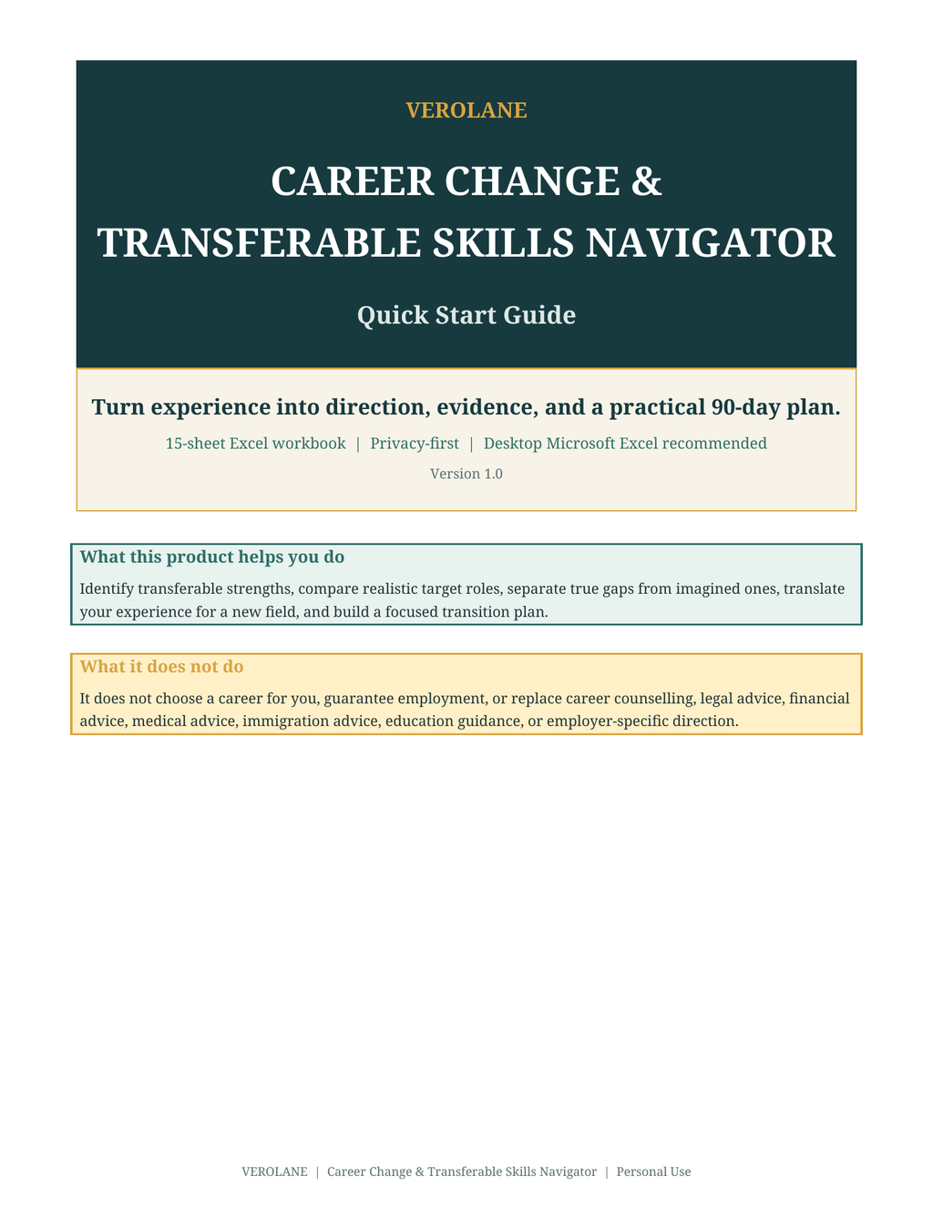 Verolane Career Change and Transferable Skills Navigator guide cover