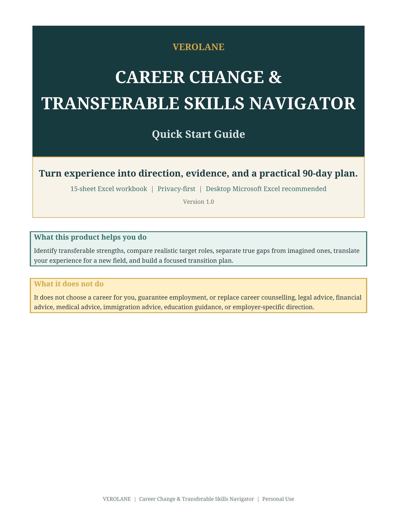 Verolane Career Change and Transferable Skills Navigator guide cover