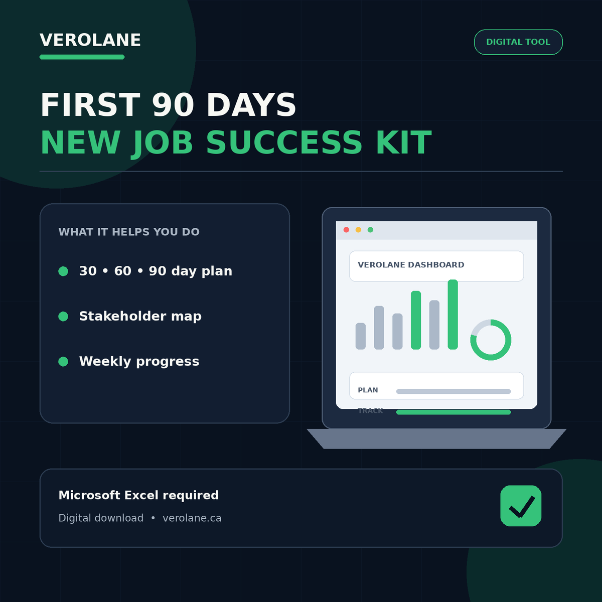 Verolane First 90 Days New Job Success Kit Excel workbook hero image
