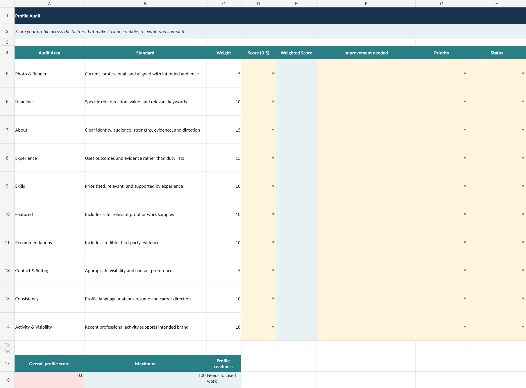 LinkedIn profile audit workbook preview