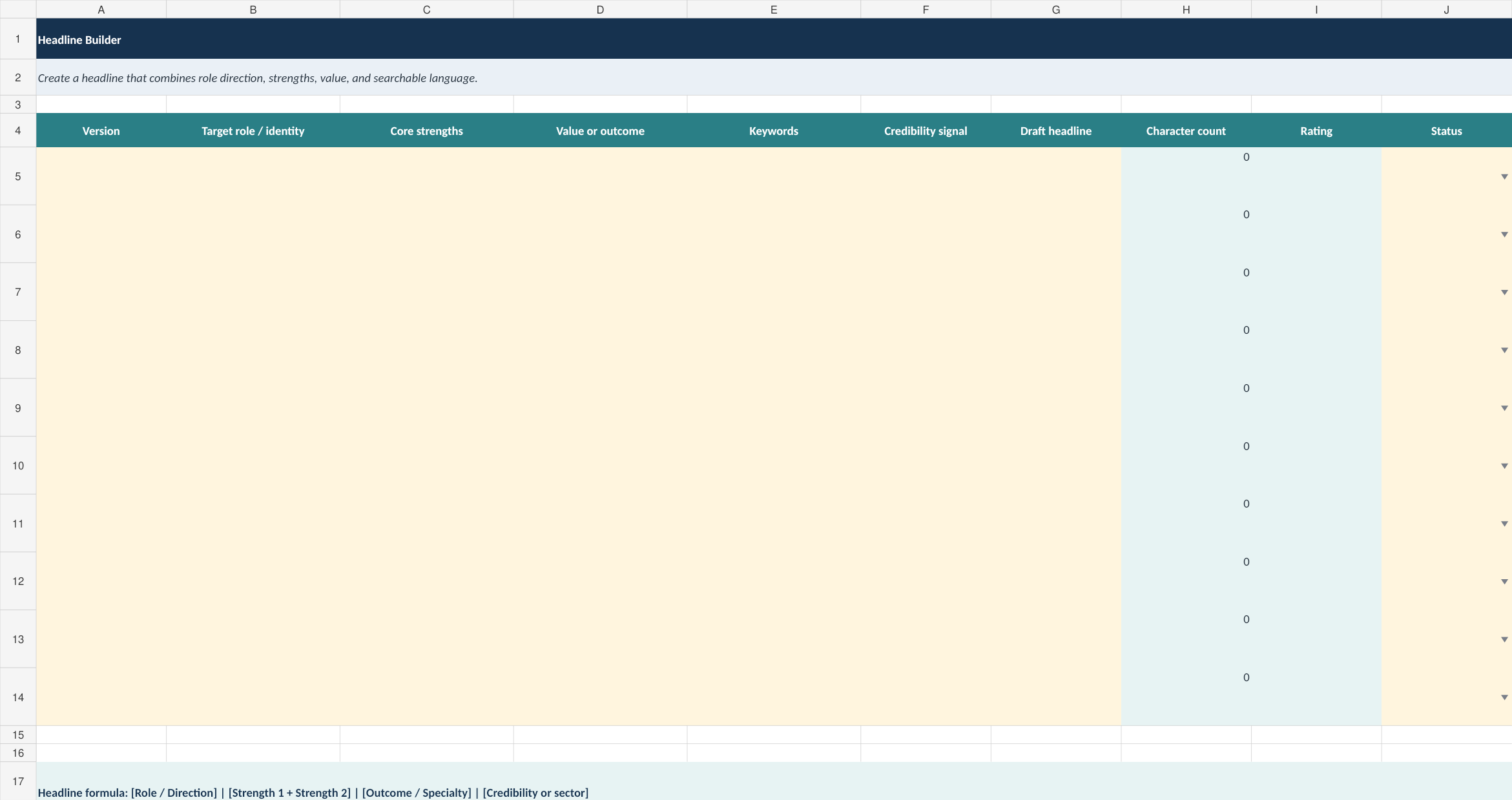 LinkedIn headline builder workbook preview