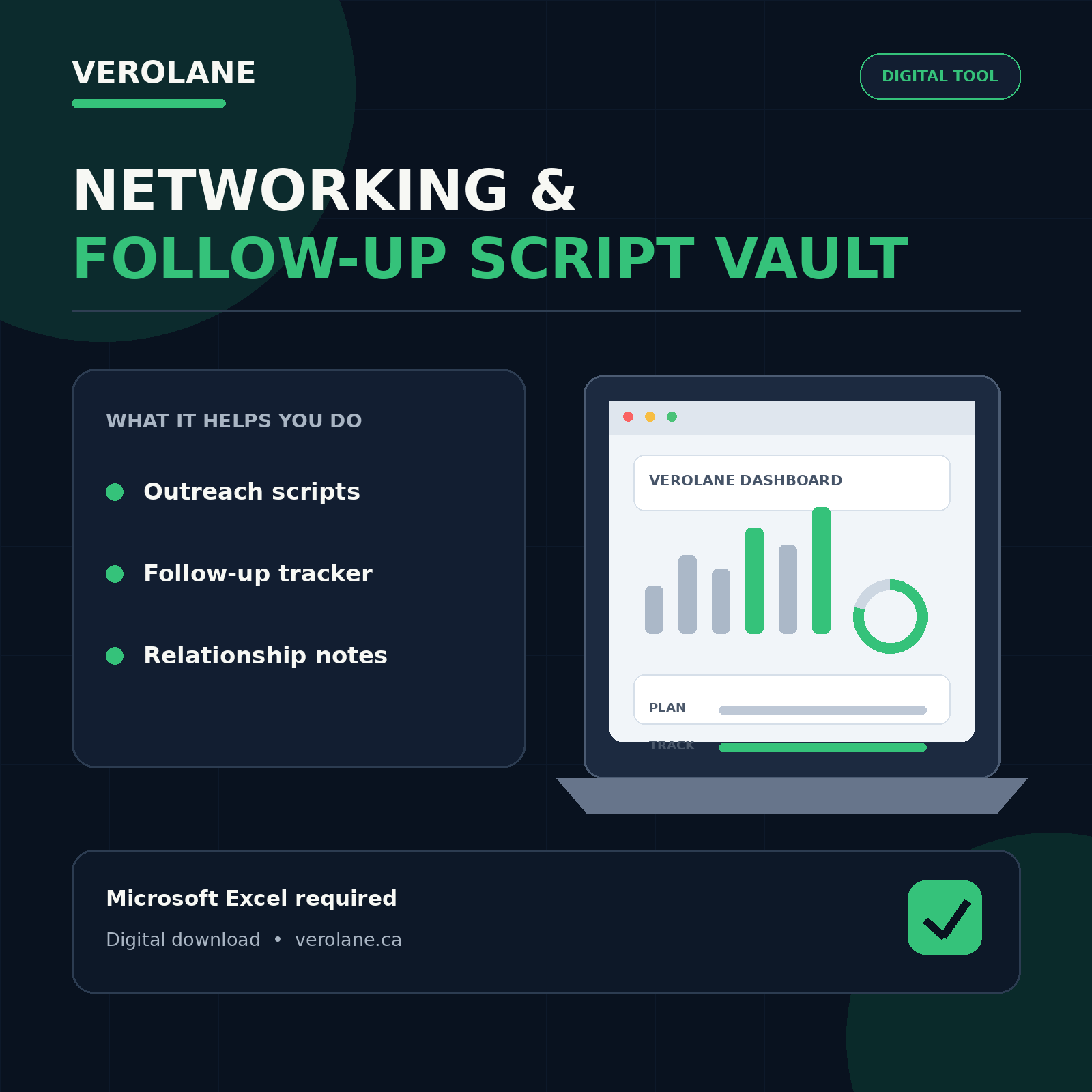 Verolane Networking and Follow-Up Script Vault Excel workbook hero image