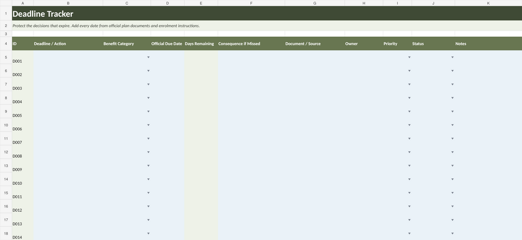 New Job Benefits Decision Organizer enrolment deadline tracker preview