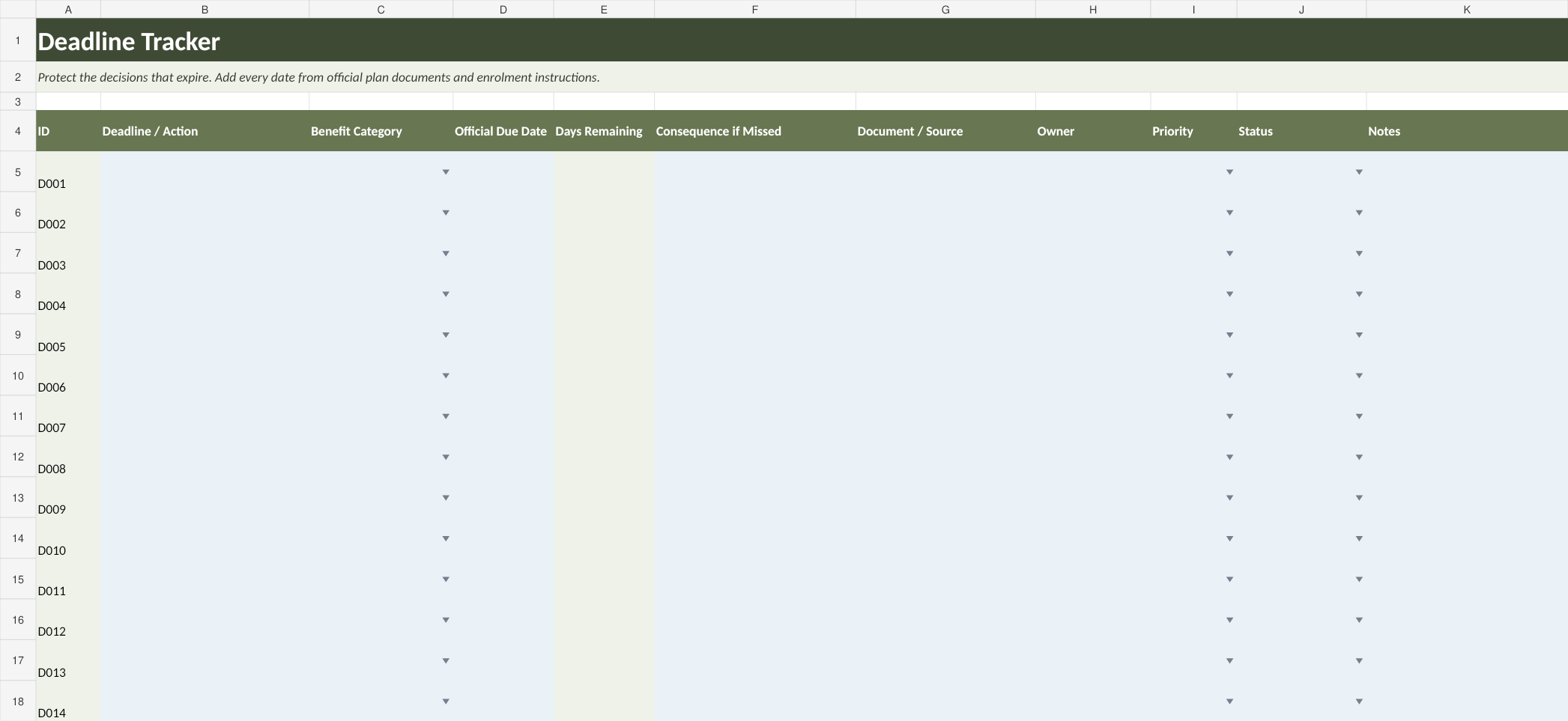 New Job Benefits Decision Organizer enrolment deadline tracker preview