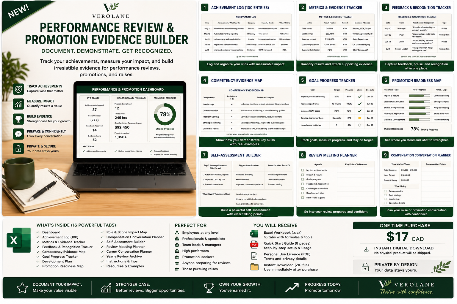 Verolane Performance Review and Promotion Evidence Builder digital workbook