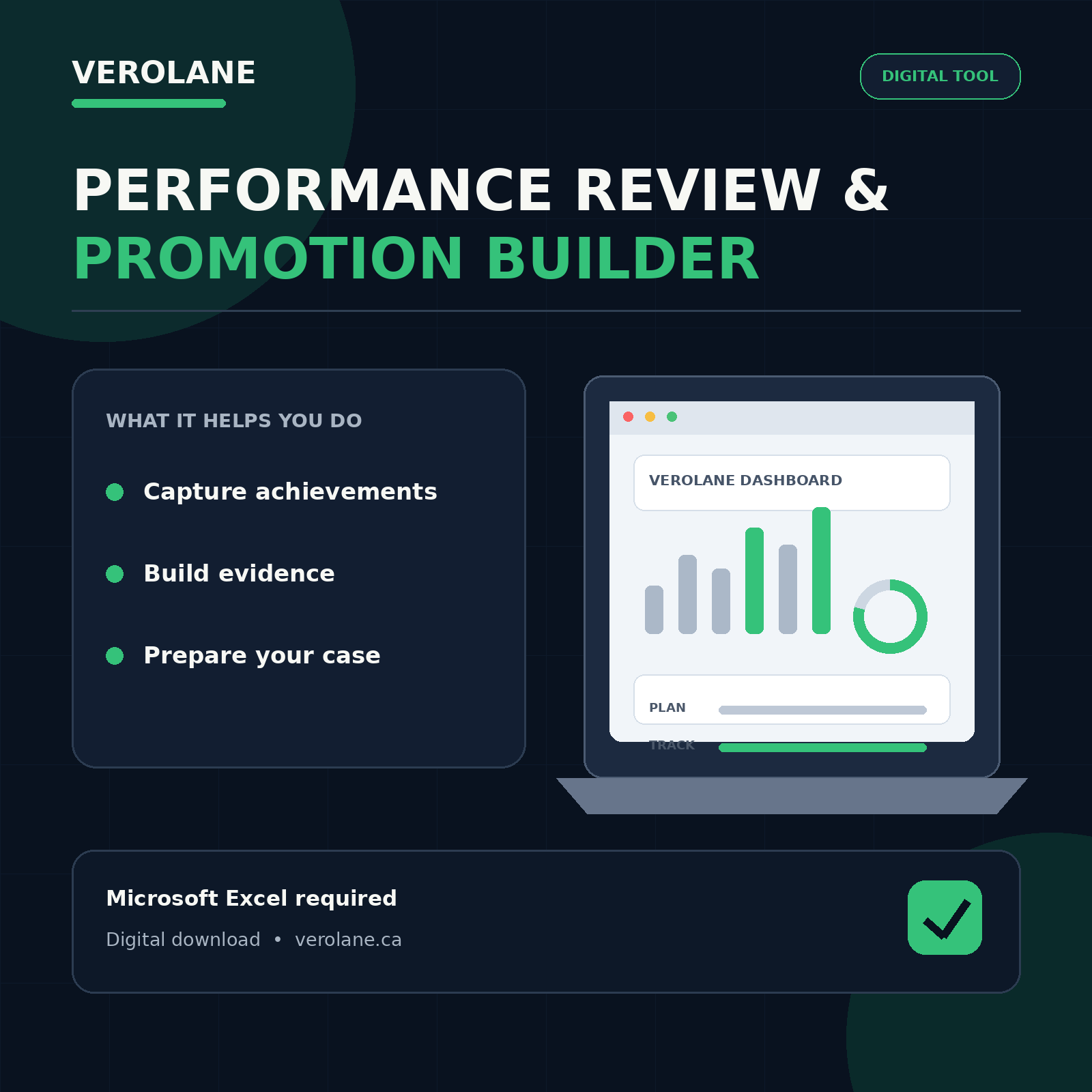 Verolane Performance Review and Promotion Evidence Builder Excel workbook hero image