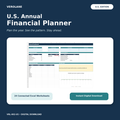 Verolane U.S. Annual Financial Planner Excel workbook dashboard and product cover.