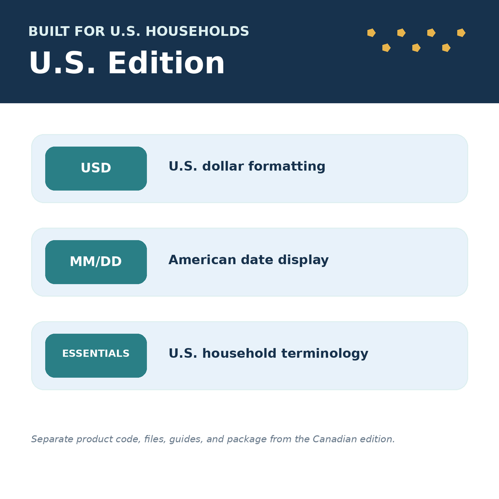 U.S. edition emergency fund planner with USD formatting and American date display