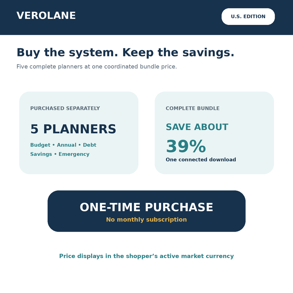 Verolane U.S. Foundation Collection saves approximately 39 percent compared with purchasing the five Excel planners separately.